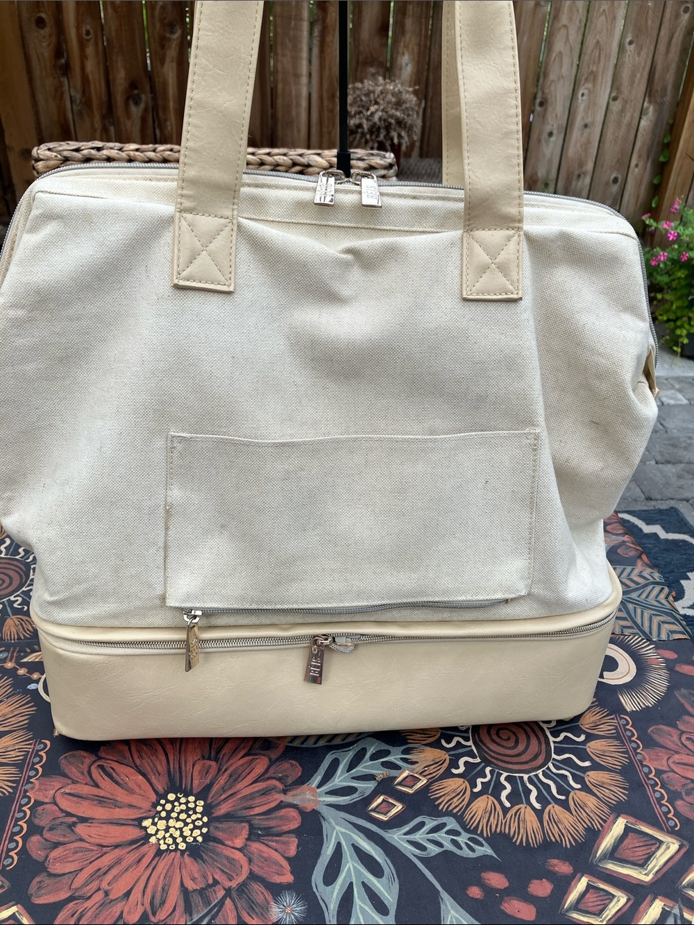 BEIS Beige Canvas Weekender Tote Bag